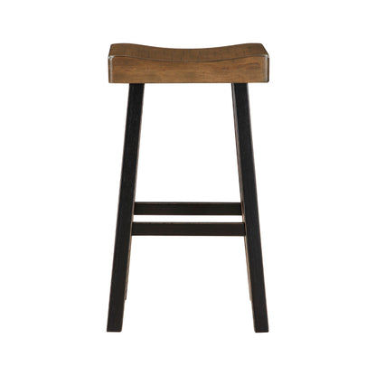 Benjara Casy 25 Inch Counter Height Stool, Brown Saddle Seat, Black, Set of 2