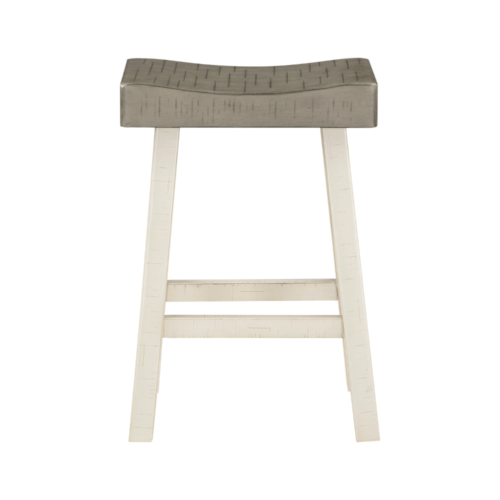 Benjara Casy 25 Inch Counter Height Stool, Saddle Seat, White Rubberwood, Set of 2