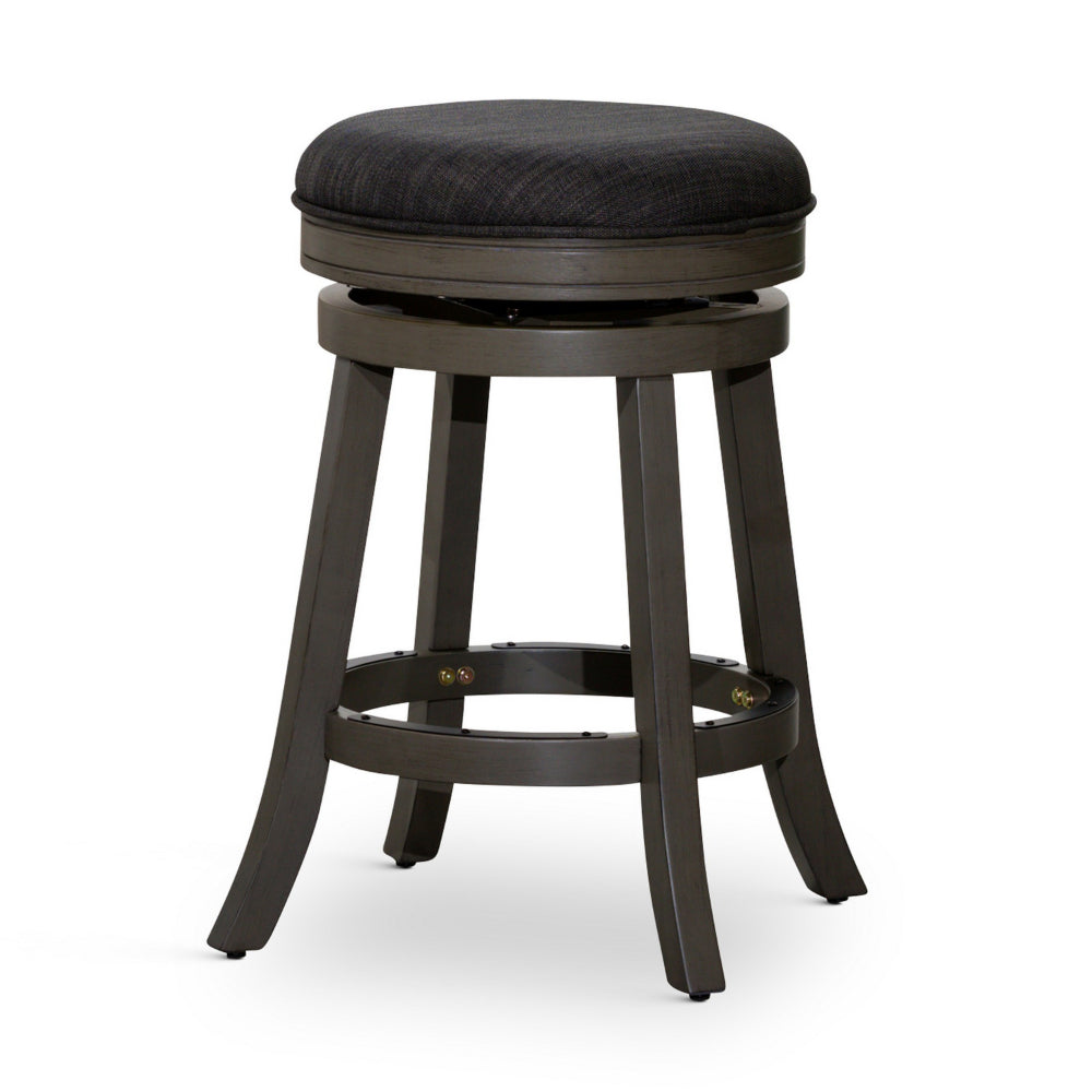 Benjara Opi 24 Inch Swivel Counter Stool, Cushioned, Weathered Gray, Charcoal