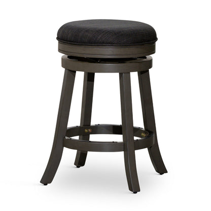 Benjara Opi 24 Inch Swivel Counter Stool, Cushioned, Weathered Gray, Charcoal
