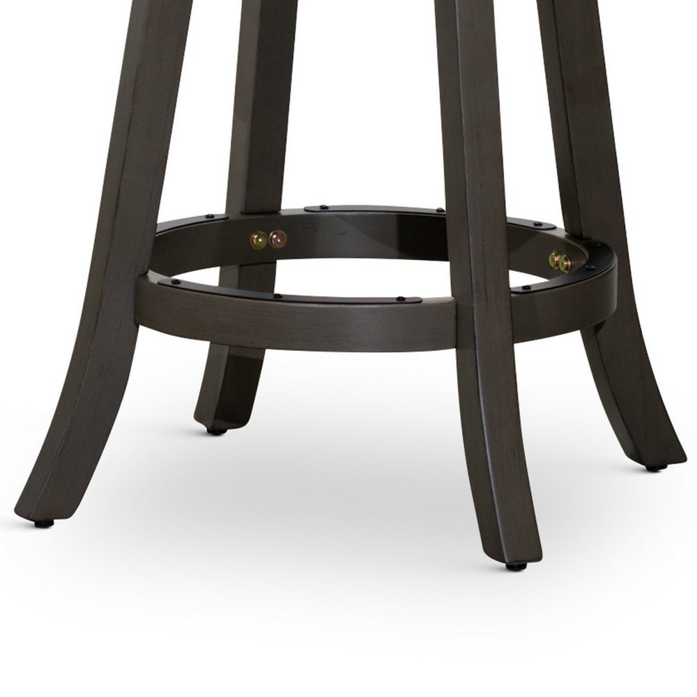 Benjara Opi 24 Inch Swivel Counter Stool, Cushioned, Weathered Gray, Charcoal