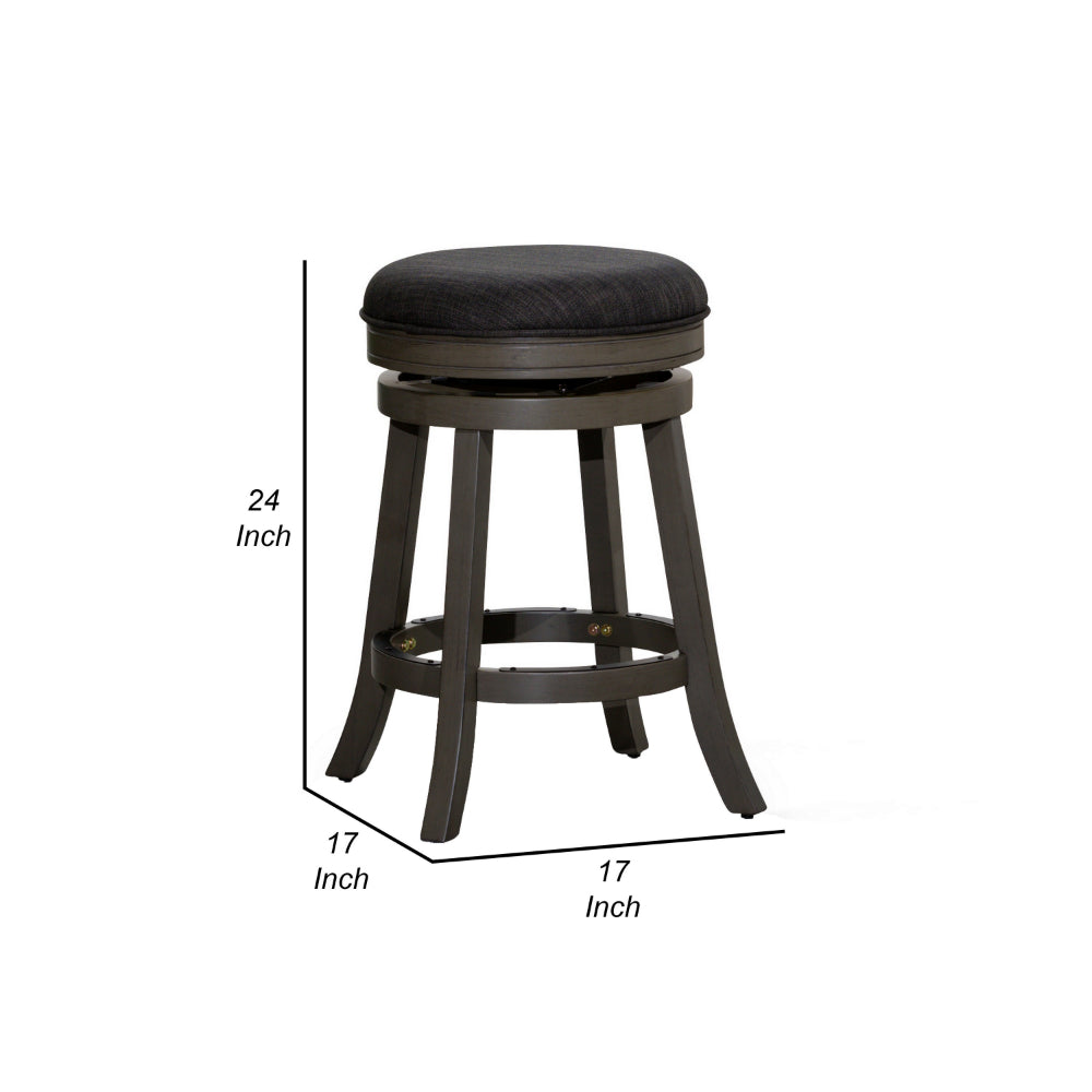 Benjara Opi 24 Inch Swivel Counter Stool, Cushioned, Weathered Gray, Charcoal