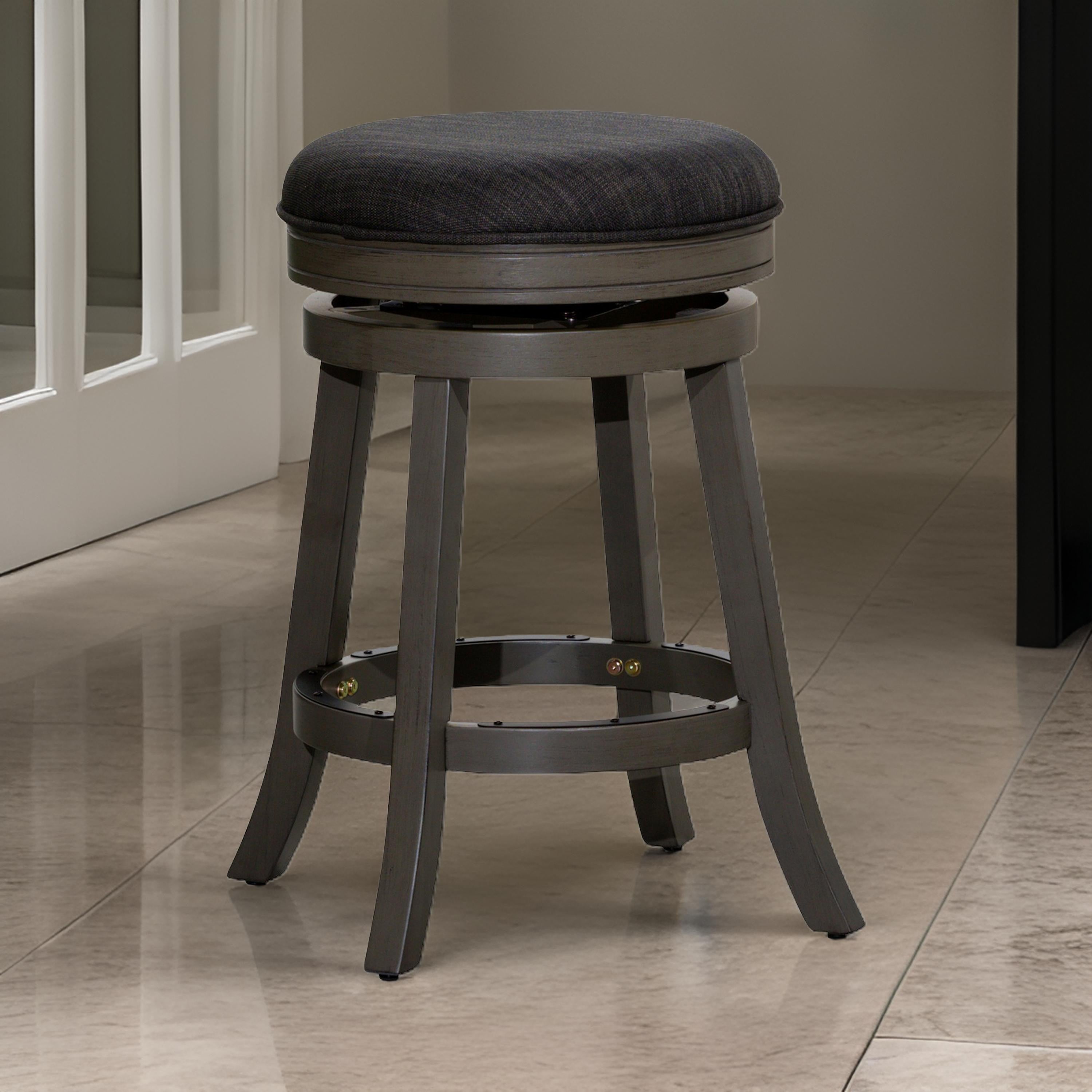 Benjara Opi 24 Inch Swivel Counter Stool, Cushioned, Weathered Gray, Charcoal