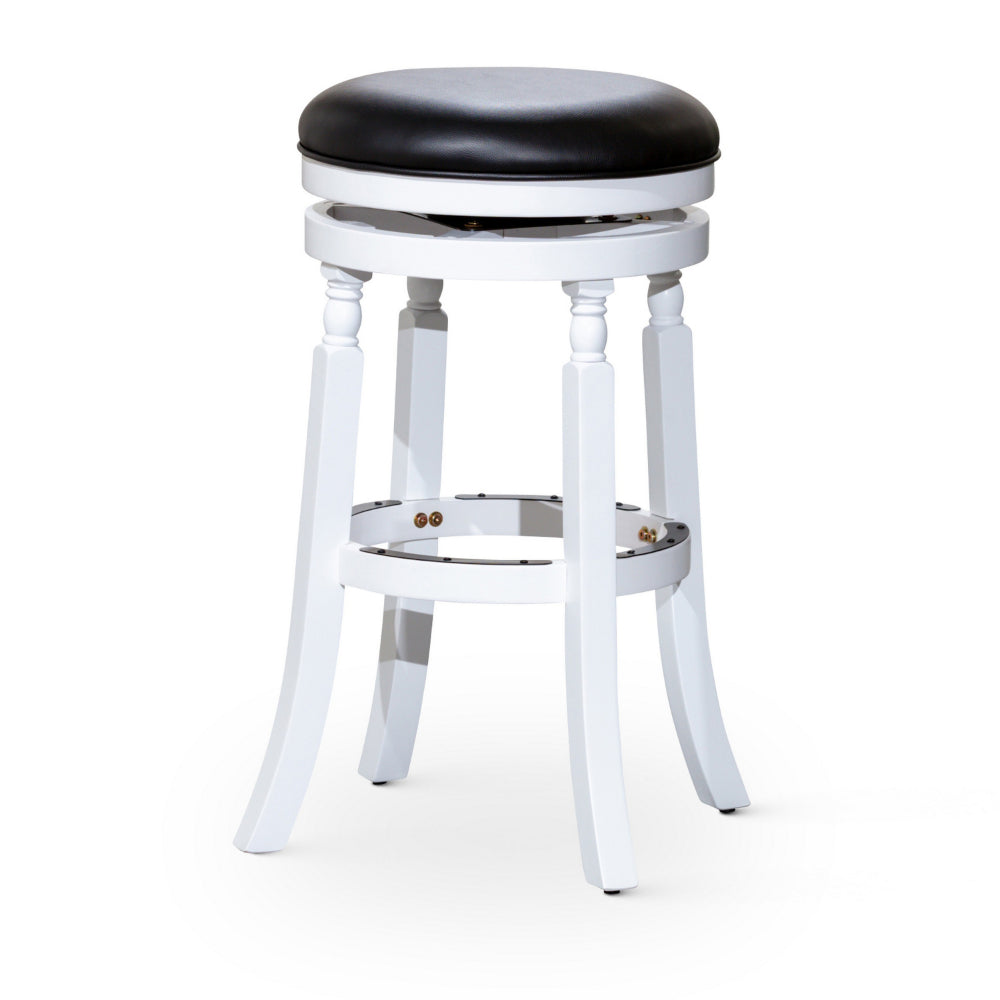 Benjara Opi 30 Inch Swivel Barstool, Round Cushioned Seat, White Finish, Black