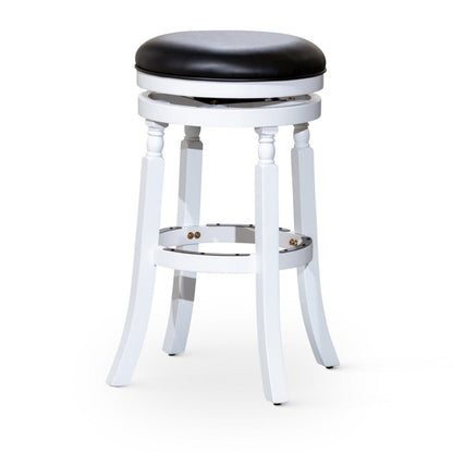 Benjara Opi 30 Inch Swivel Barstool, Round Cushioned Seat, White Finish, Black
