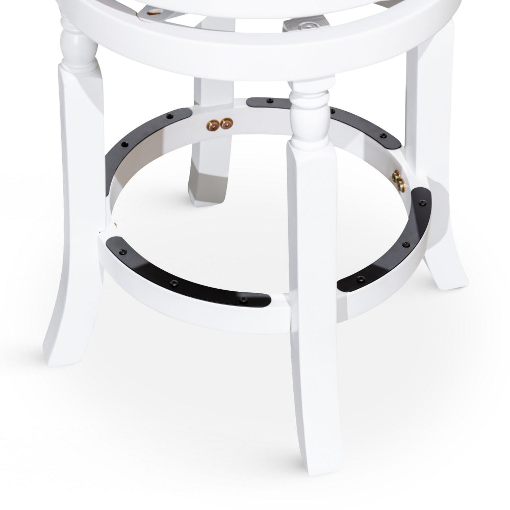 Benjara Opi 30 Inch Swivel Barstool, Round Cushioned Seat, White Finish, Black