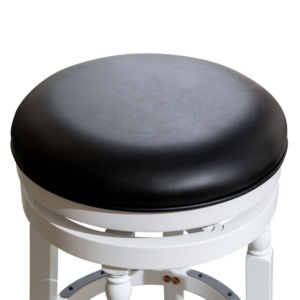 Benjara Opi 30 Inch Swivel Barstool, Round Cushioned Seat, White Finish, Black