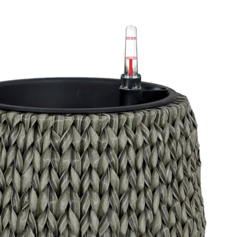 Benjara Wiki 15 Inch Self Watering Planter, Handwoven Rattan Wicker, Gray