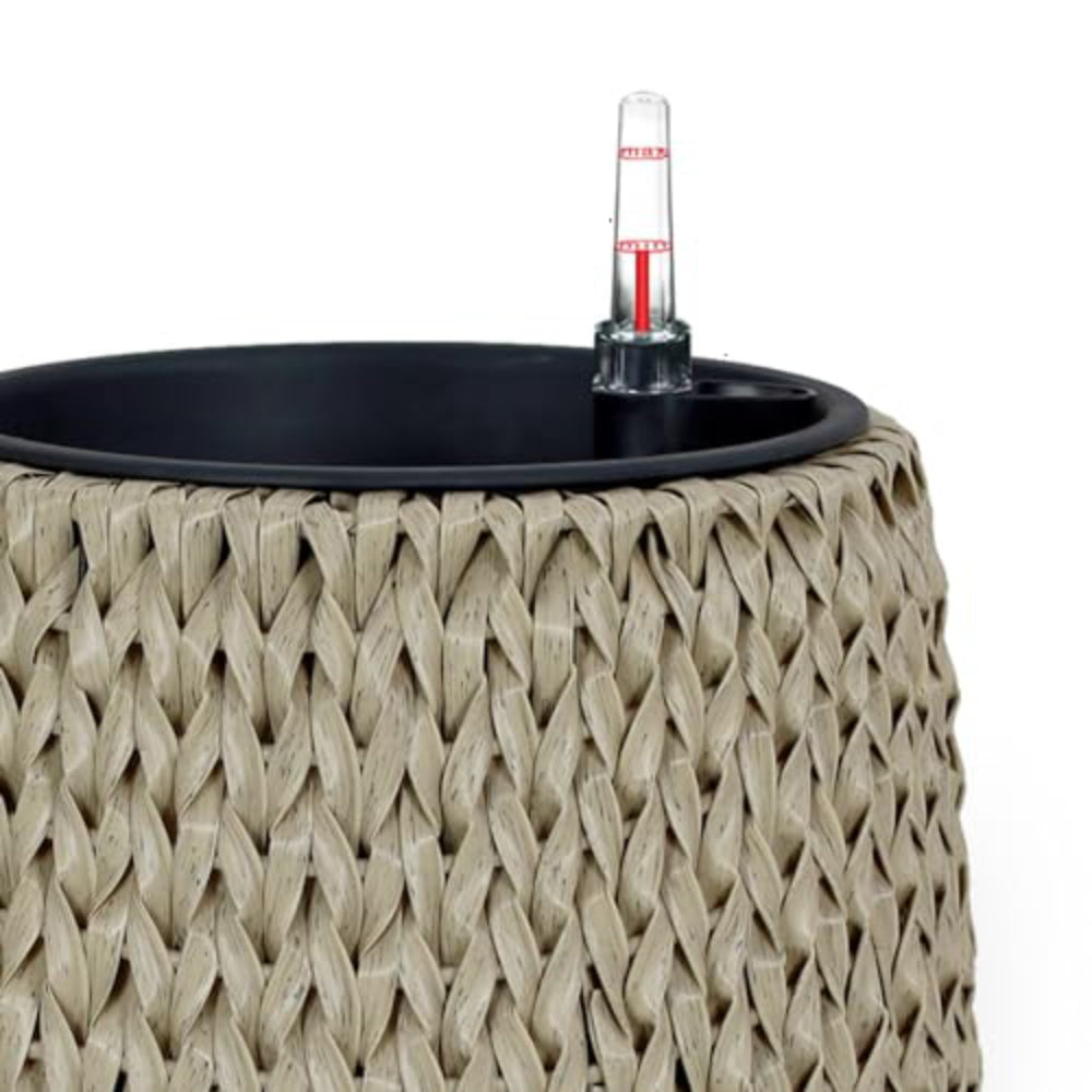 Benjara Wiki 15 Inch Self Watering Planter, Handwoven Rattan Wicker, Beige