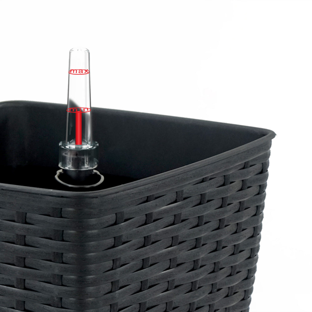 Benjara Self Watering Planter Set of 2, Handwoven Rattan Wicker, Dark Gray