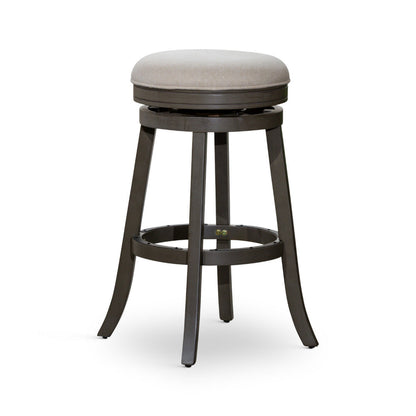 Benjara Opi 30 Inch Swivel Barstool, Round Cushioned Seat, Weathered Gray, Beige