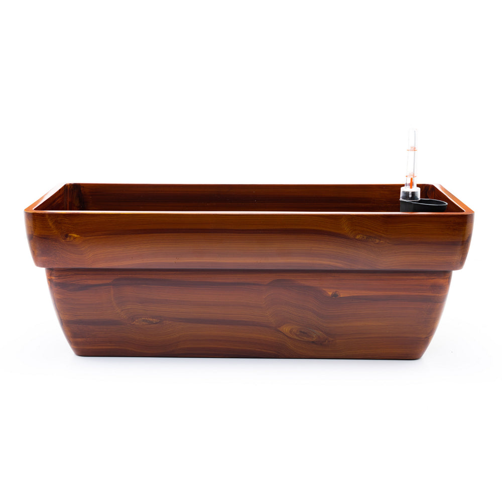 Benjara 23 Inch Self Watering Planter, Rectangular Painted Plastic Body, Dark Brown