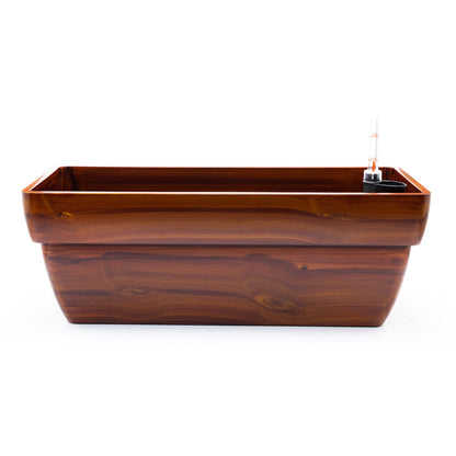 Benjara 23 Inch Self Watering Planter, Rectangular Painted Plastic Body, Dark Brown