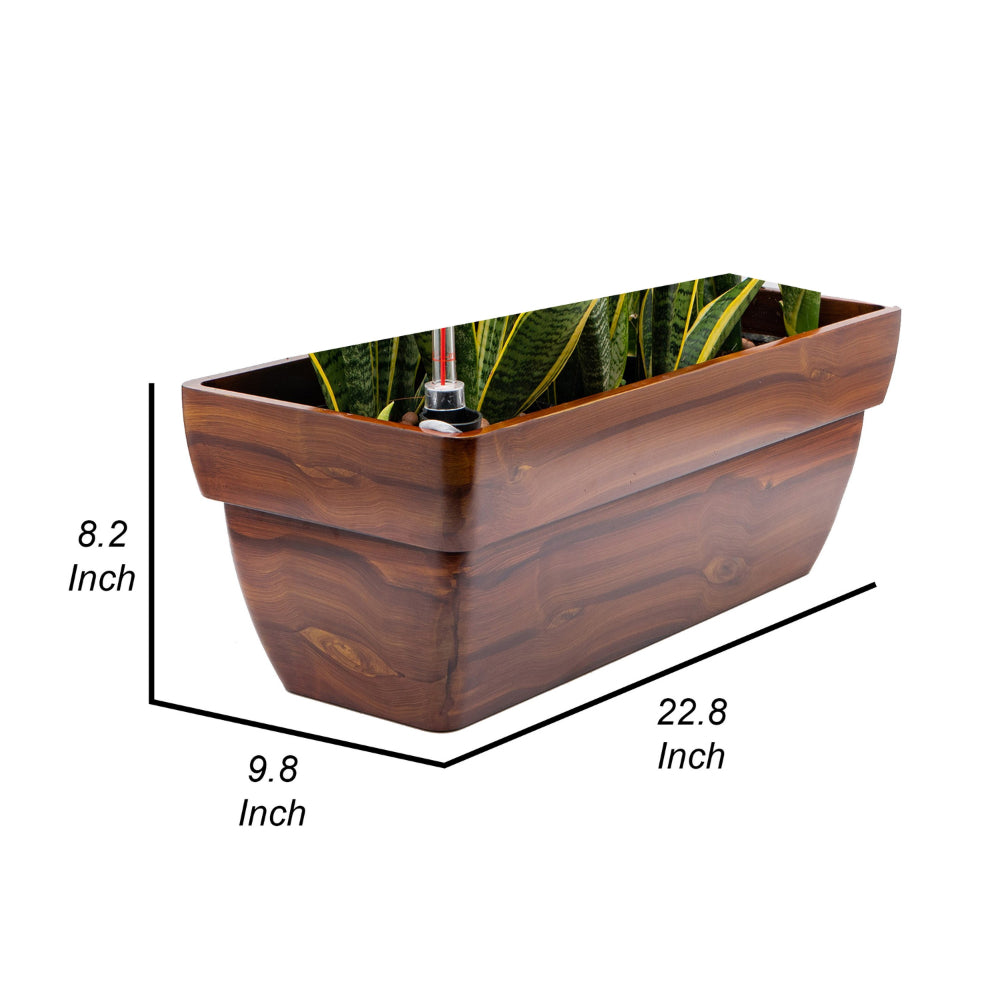 Benjara 23 Inch Self Watering Planter, Rectangular Painted Plastic Body, Dark Brown