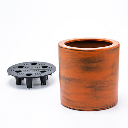 Benjara 8 Inch Self Watering Planter, Painted Plastic Body, Round Top, Warm Brown