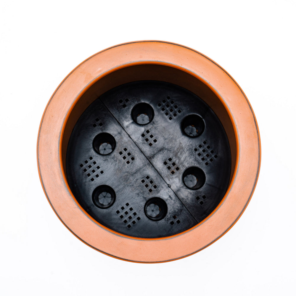 Benjara 8 Inch Self Watering Planter, Painted Plastic Body, Round Top, Warm Brown