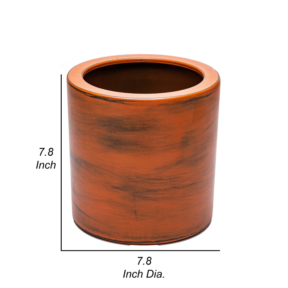 Benjara 8 Inch Self Watering Planter, Painted Plastic Body, Round Top, Warm Brown