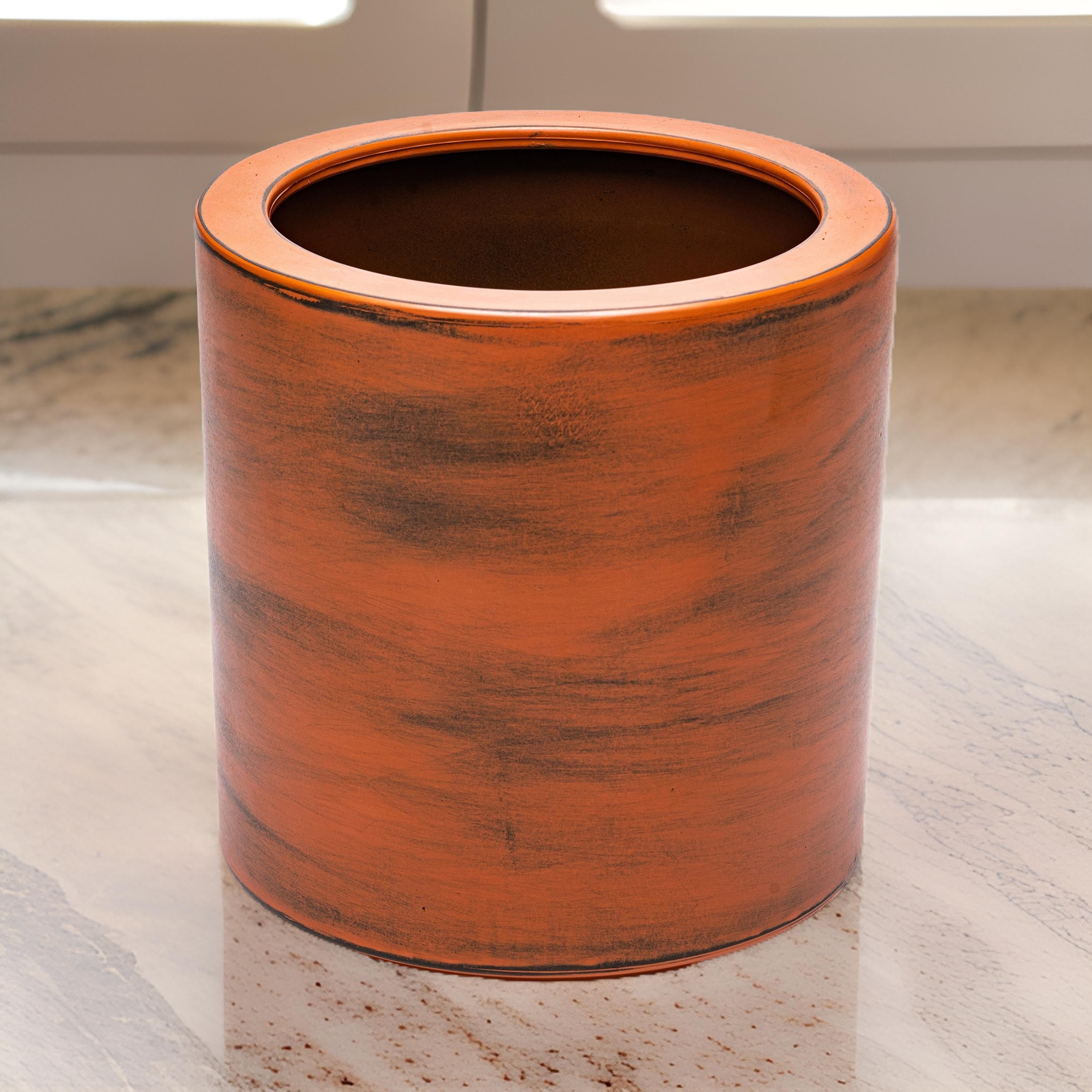 Benjara 8 Inch Self Watering Planter, Painted Plastic Body, Round Top, Warm Brown