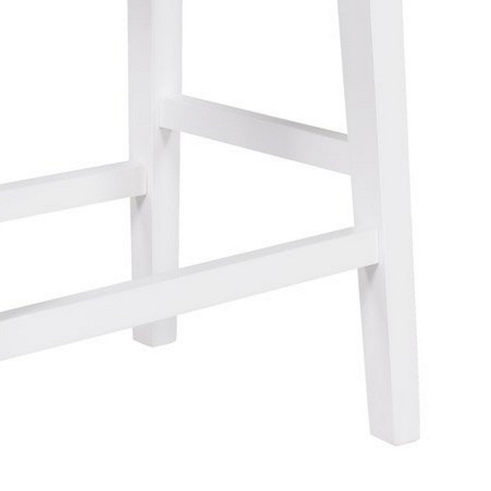 Benjara Ani 25 Inch Counter Stool Set of 2, Gray Faux Leather, Saddle Seat, White