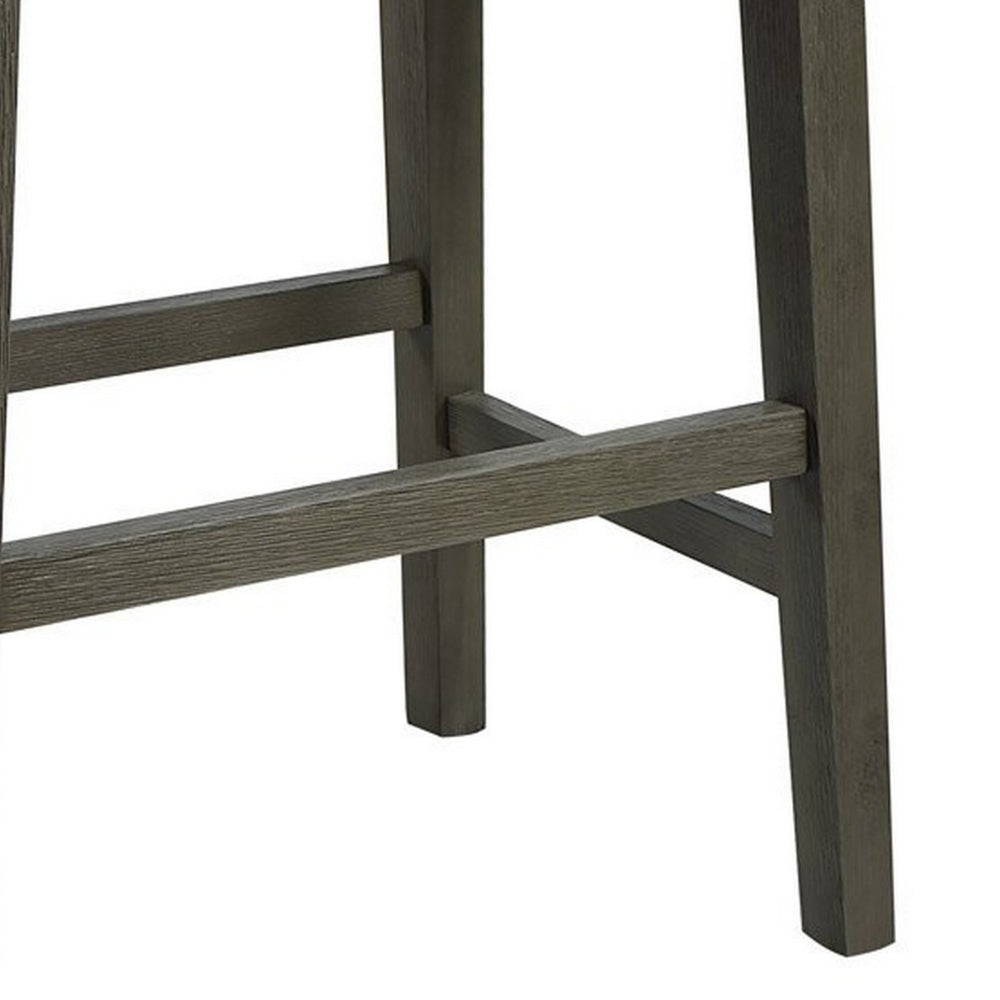 Benjara Ani 25 Inch Counter Stool Set of 2, Soft Faux Leather Saddle Seat, Gray