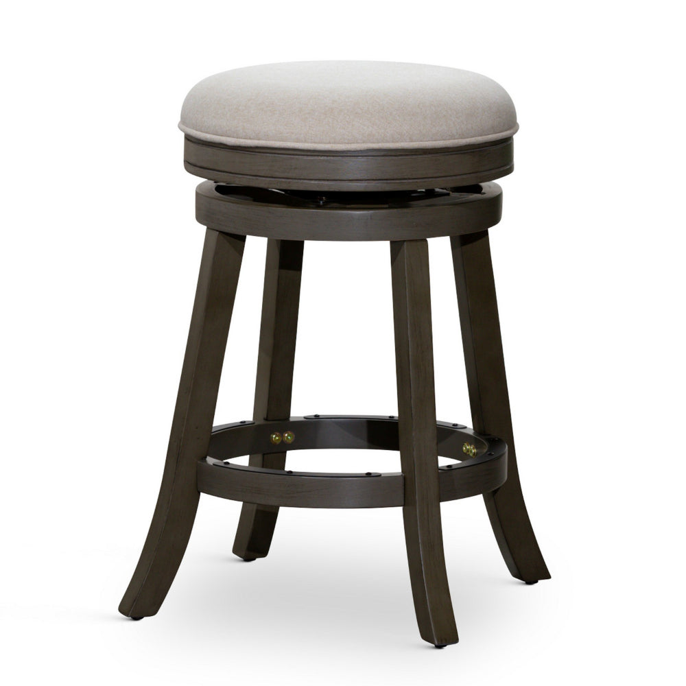 Benjara Opi 24 Inch Swivel Counter Stool, Charcoal Cushioned Seat, Weathered Gray