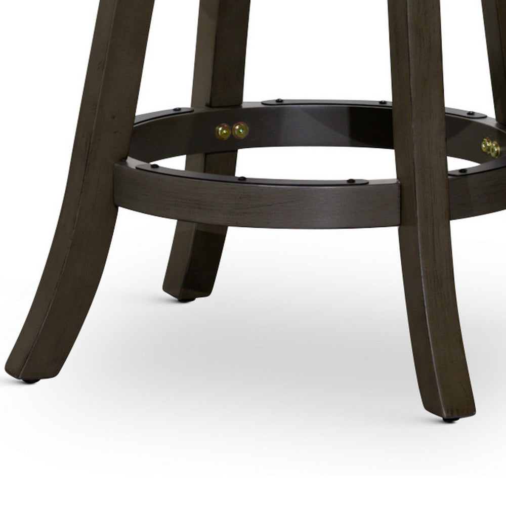 Benjara Opi 24 Inch Swivel Counter Stool, Charcoal Cushioned Seat, Weathered Gray