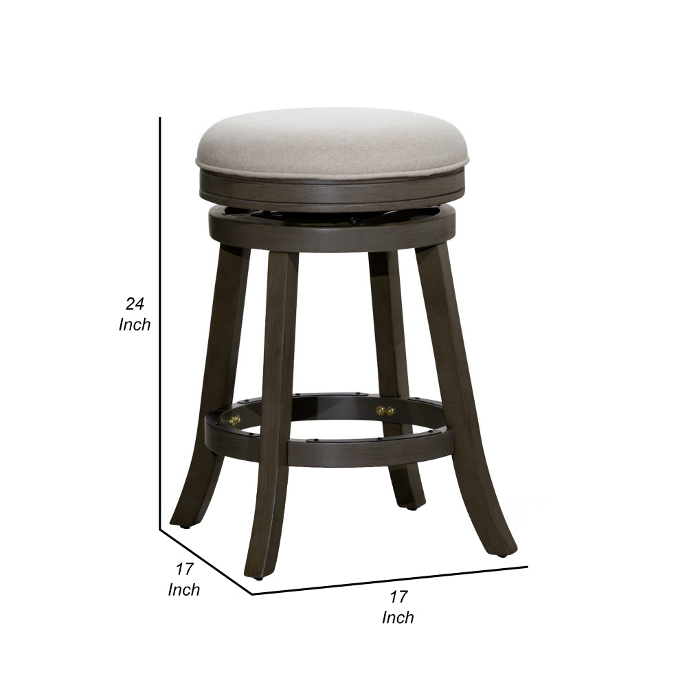 Benjara Opi 24 Inch Swivel Counter Stool, Charcoal Cushioned Seat, Weathered Gray