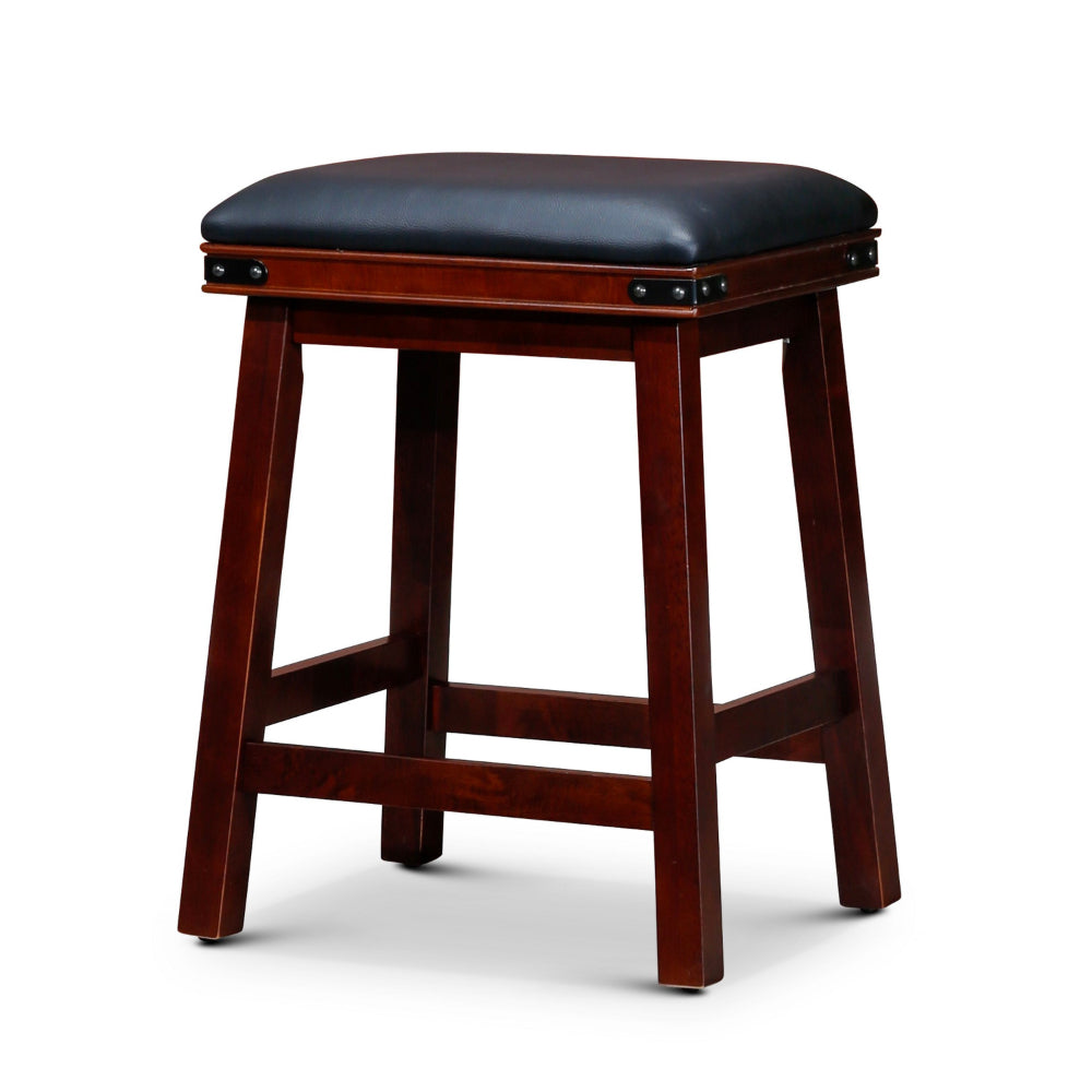 Benjara Nio 24 Inch Swivel Counter Stool, Black Bonded Leather, Espresso Brown Wood
