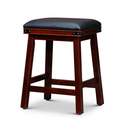 Benjara Nio 24 Inch Swivel Counter Stool, Black Bonded Leather, Espresso Brown Wood