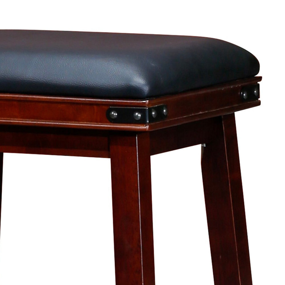 Benjara Nio 24 Inch Swivel Counter Stool, Black Bonded Leather, Espresso Brown Wood