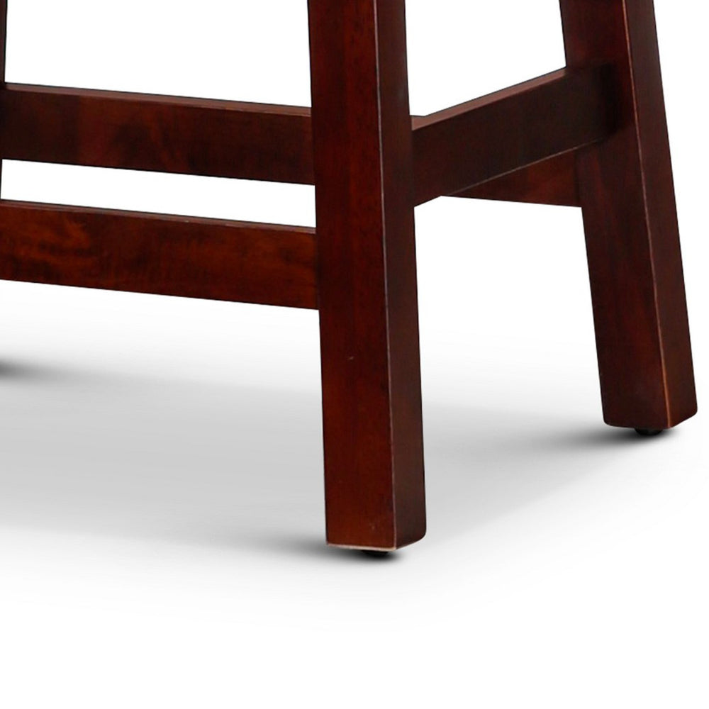 Benjara Nio 24 Inch Swivel Counter Stool, Black Bonded Leather, Espresso Brown Wood