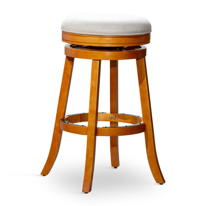 Benjara Opi 30 Inch Swivel Barstool, Round Cushioned Seat, Beige, Natural Brown