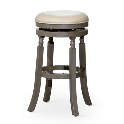 Benjara Opi 30 Inch Swivel Barstool, Weathered Gray, French Beige Bonded Leather
