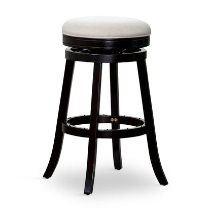 Benjara Opi 30 Inch Swivel Barstool, Beige Polyester, Espresso Brown Solid Wood