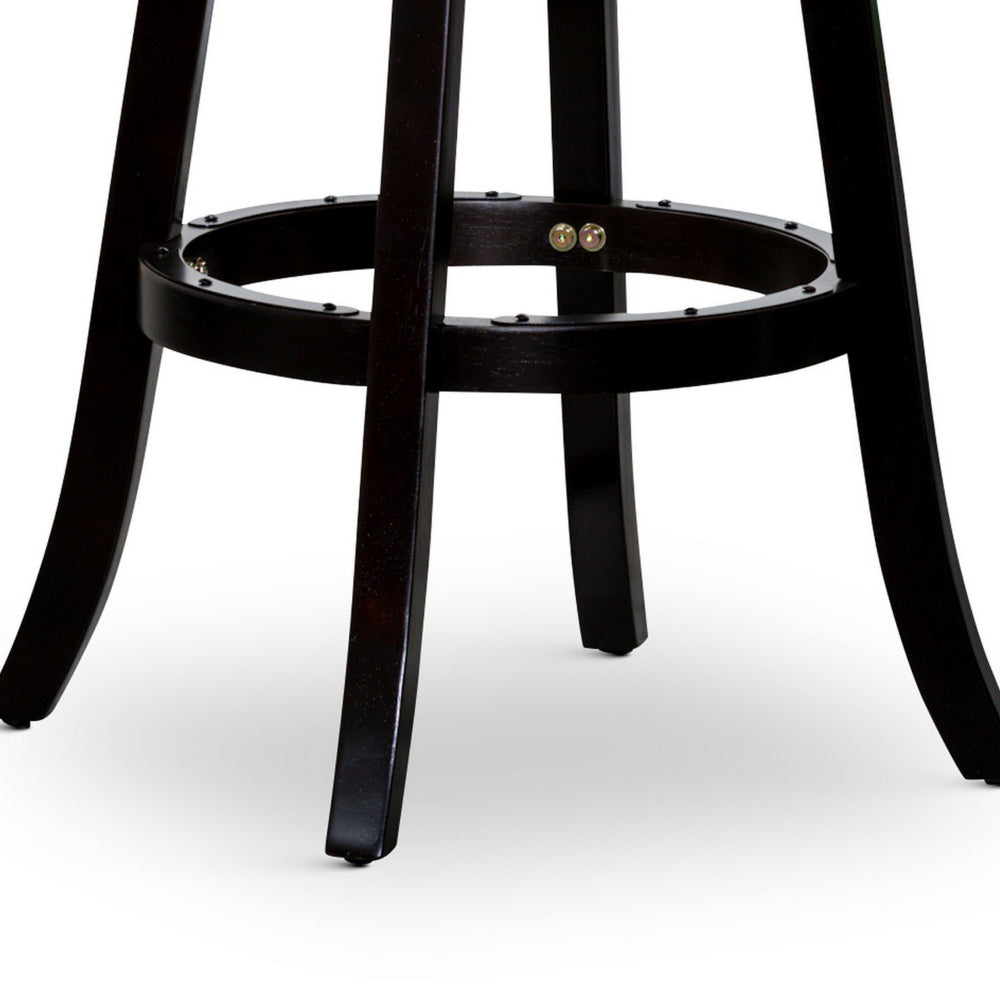 Benjara Opi 30 Inch Swivel Barstool, Beige Polyester, Espresso Brown Solid Wood