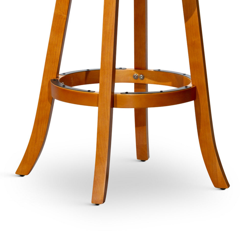 Benjara Opi 30 Inch Swivel Barstool, Gray Polyester, Natural Brown Solid Wood