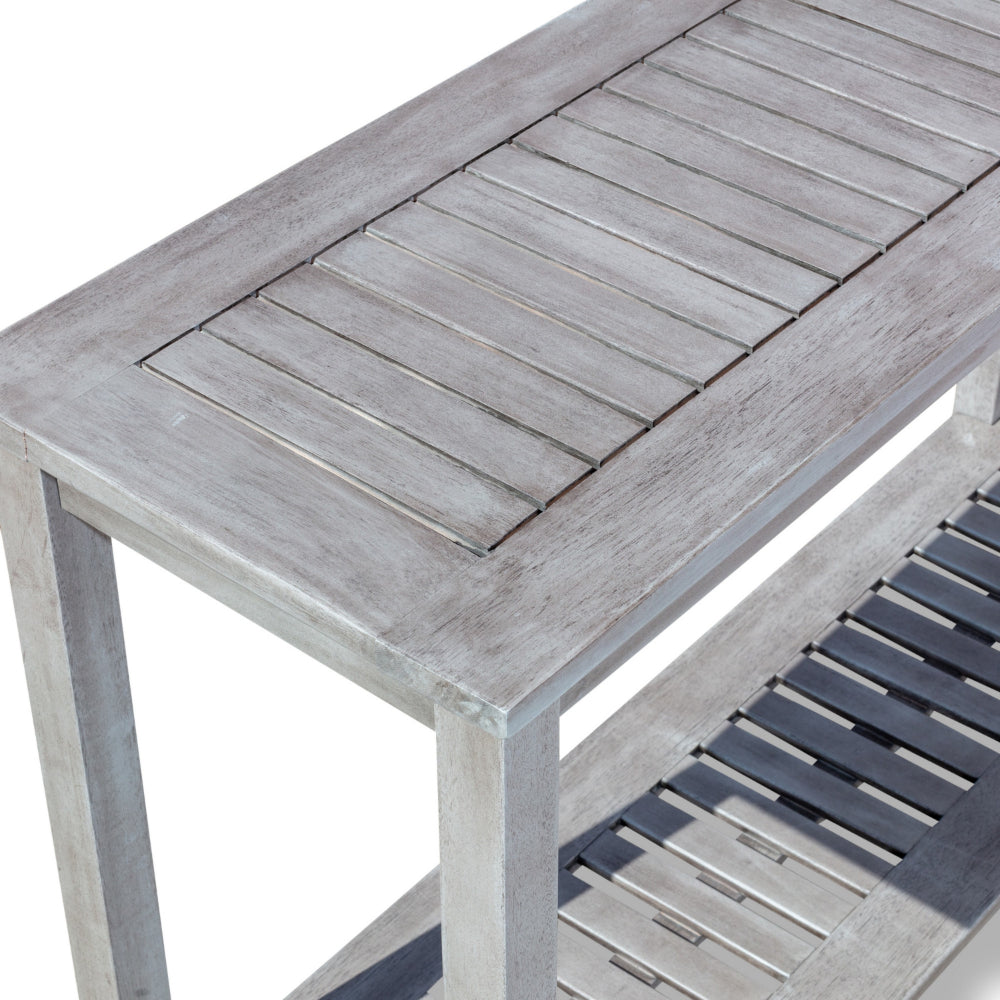 Benjara 48 Inch Console Table, 2 Shelves, Slatted Design, Eucalyptus Silver Gray