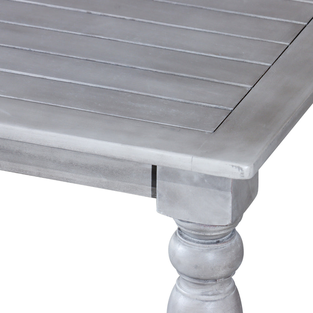 Benjara 35 Inch Side End Table, Square Slatted Top, Multi Step Silver Gray Finish