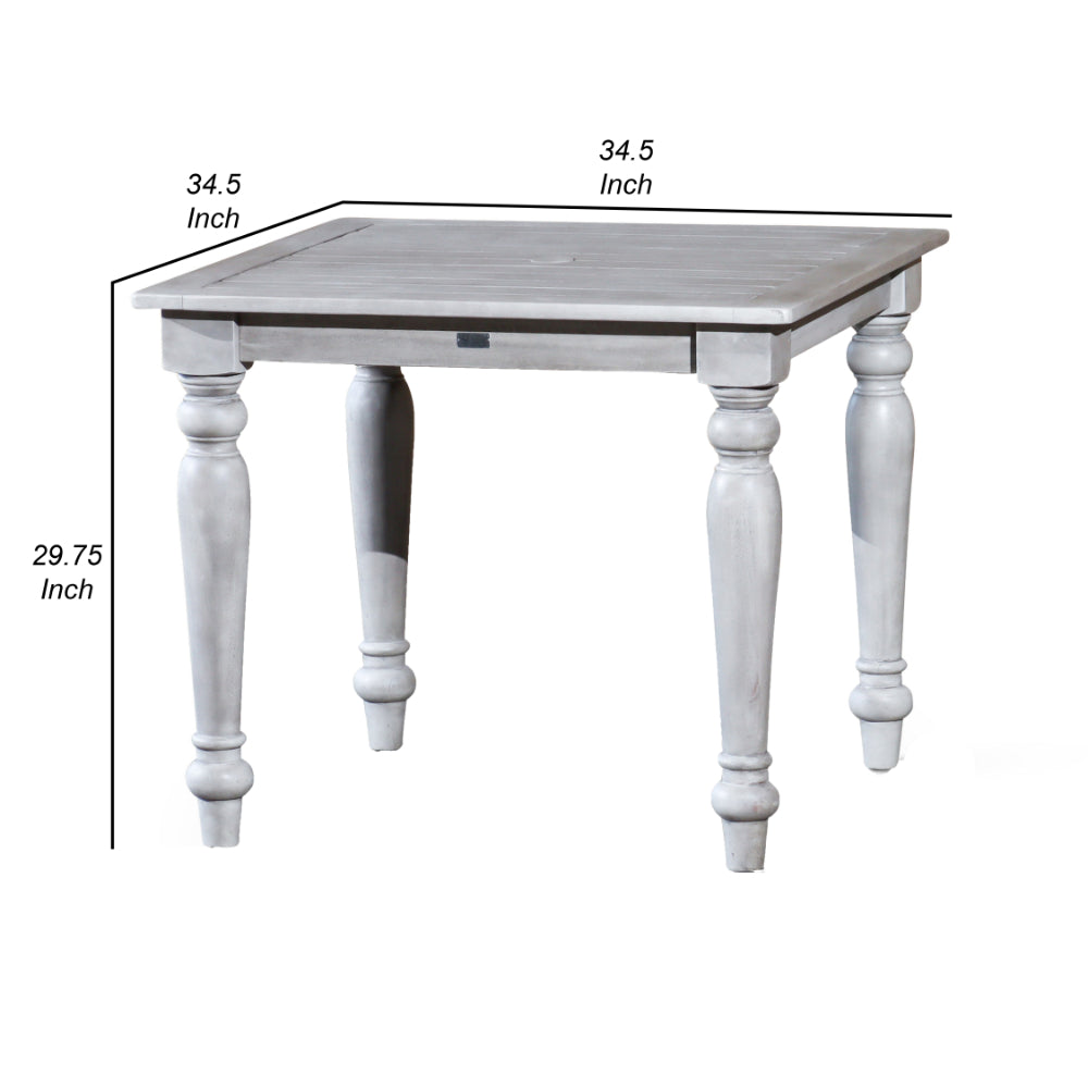 Benjara 35 Inch Side End Table, Square Slatted Top, Multi Step Silver Gray Finish