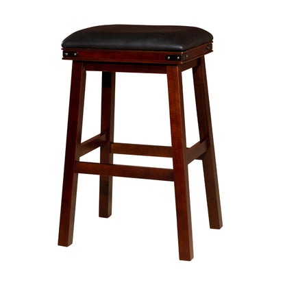Benjara Nio 30 Inch Barstool, Black Bonded Leather Seat, Espresso Brown Solid Wood