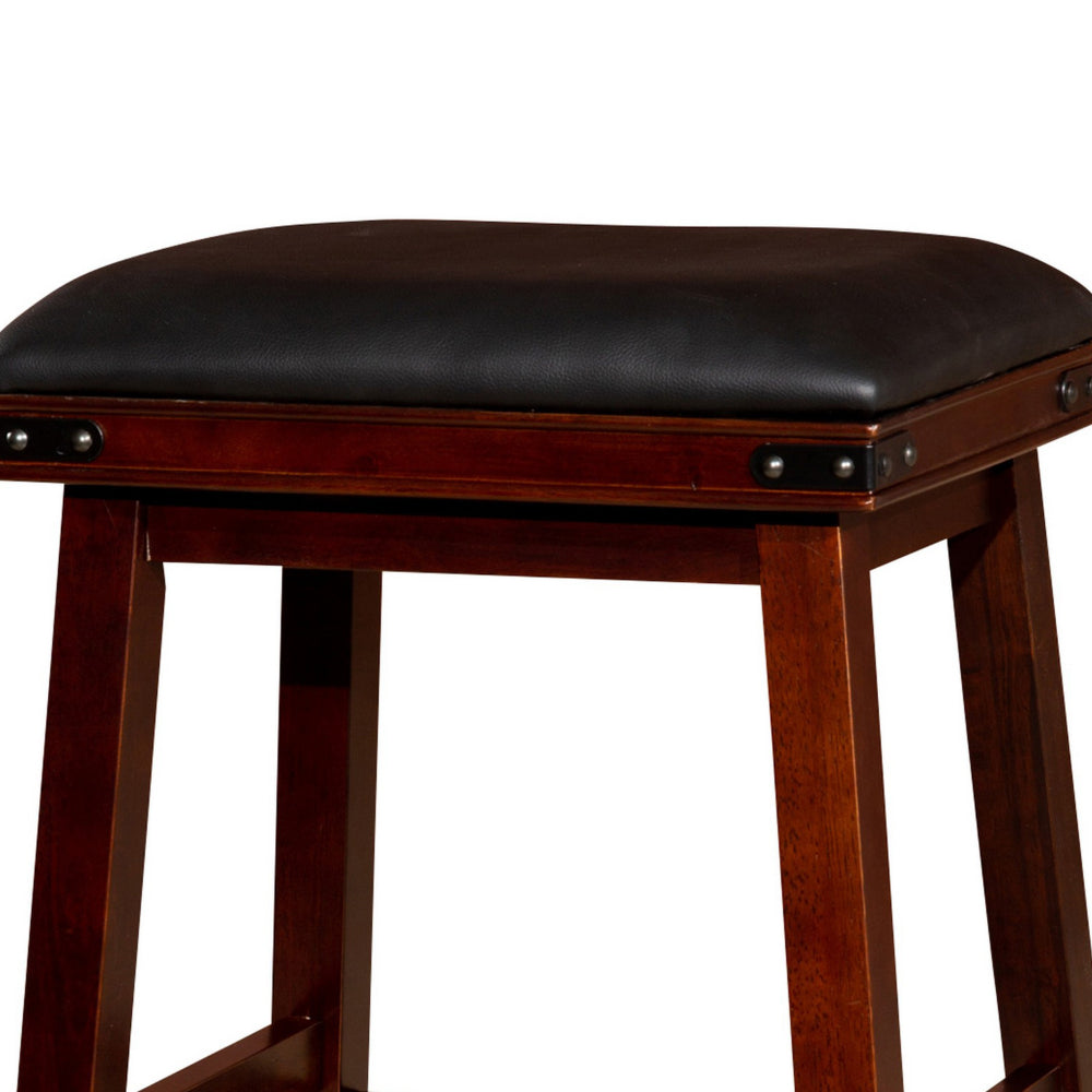 Benjara Nio 30 Inch Barstool, Black Bonded Leather Seat, Espresso Brown Solid Wood