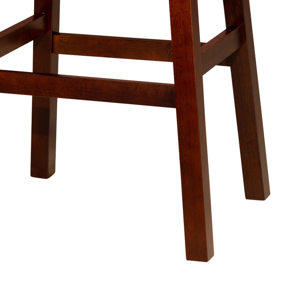 Benjara Nio 30 Inch Barstool, Black Bonded Leather Seat, Espresso Brown Solid Wood