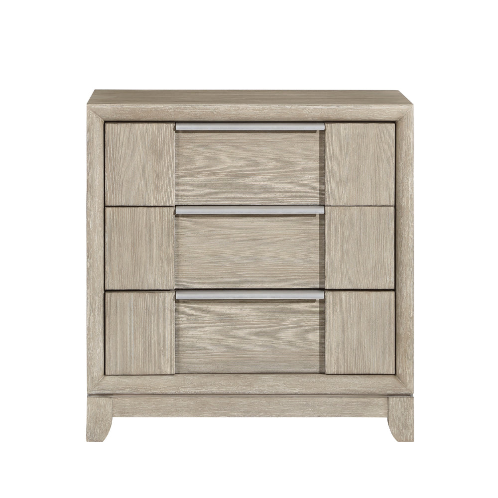 Benjara Owen 29 Inch Nightstand, 3 Drawers, USB Charging Port, Light Beige Wood