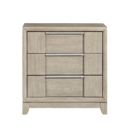 Benjara Owen 29 Inch Nightstand, 3 Drawers, USB Charging Port, Light Beige Wood