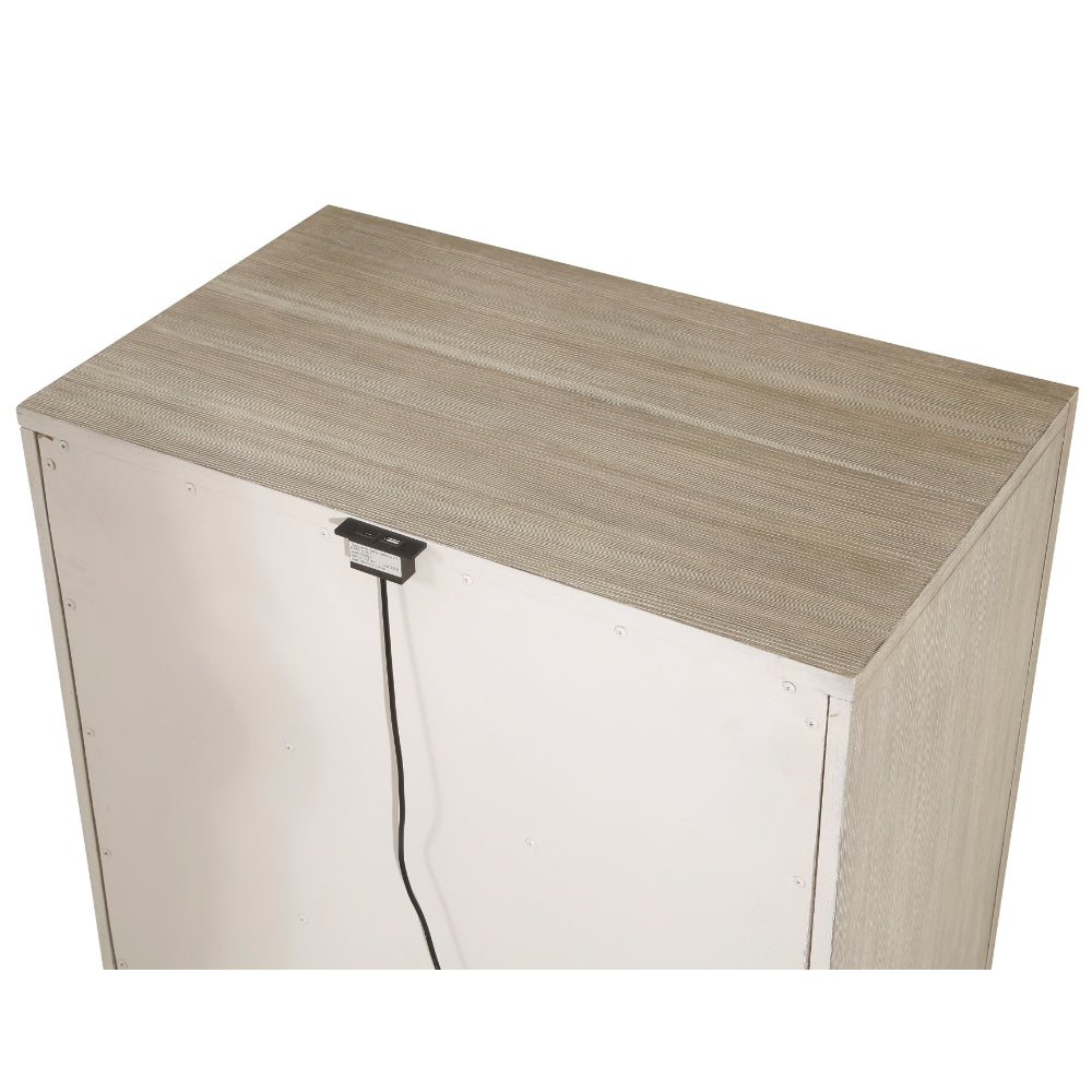 Benjara Owen 29 Inch Nightstand, 3 Drawers, USB Charging Port, Light Beige Wood