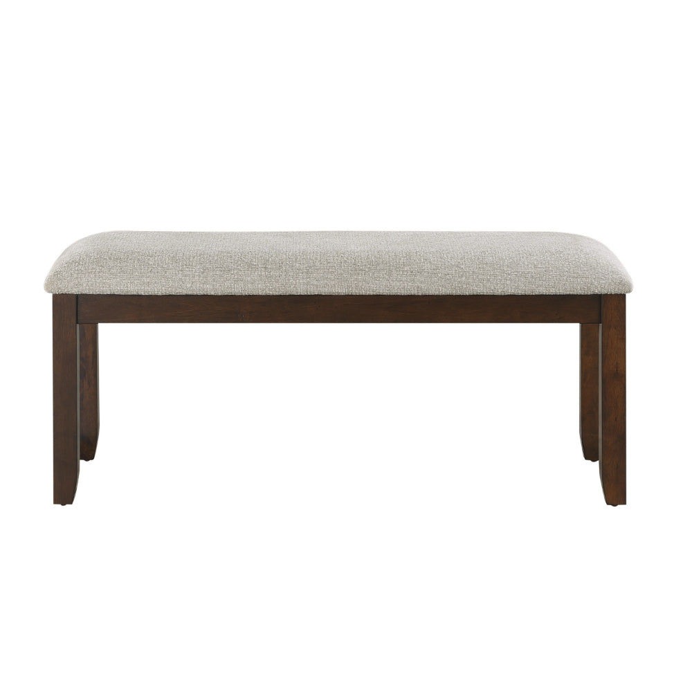 Benjara Humpty 43 Inch Bench, Gray Polyester Upholstery, Cherry Brown Solid Wood