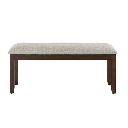 Benjara Humpty 43 Inch Bench, Gray Polyester Upholstery, Cherry Brown Solid Wood