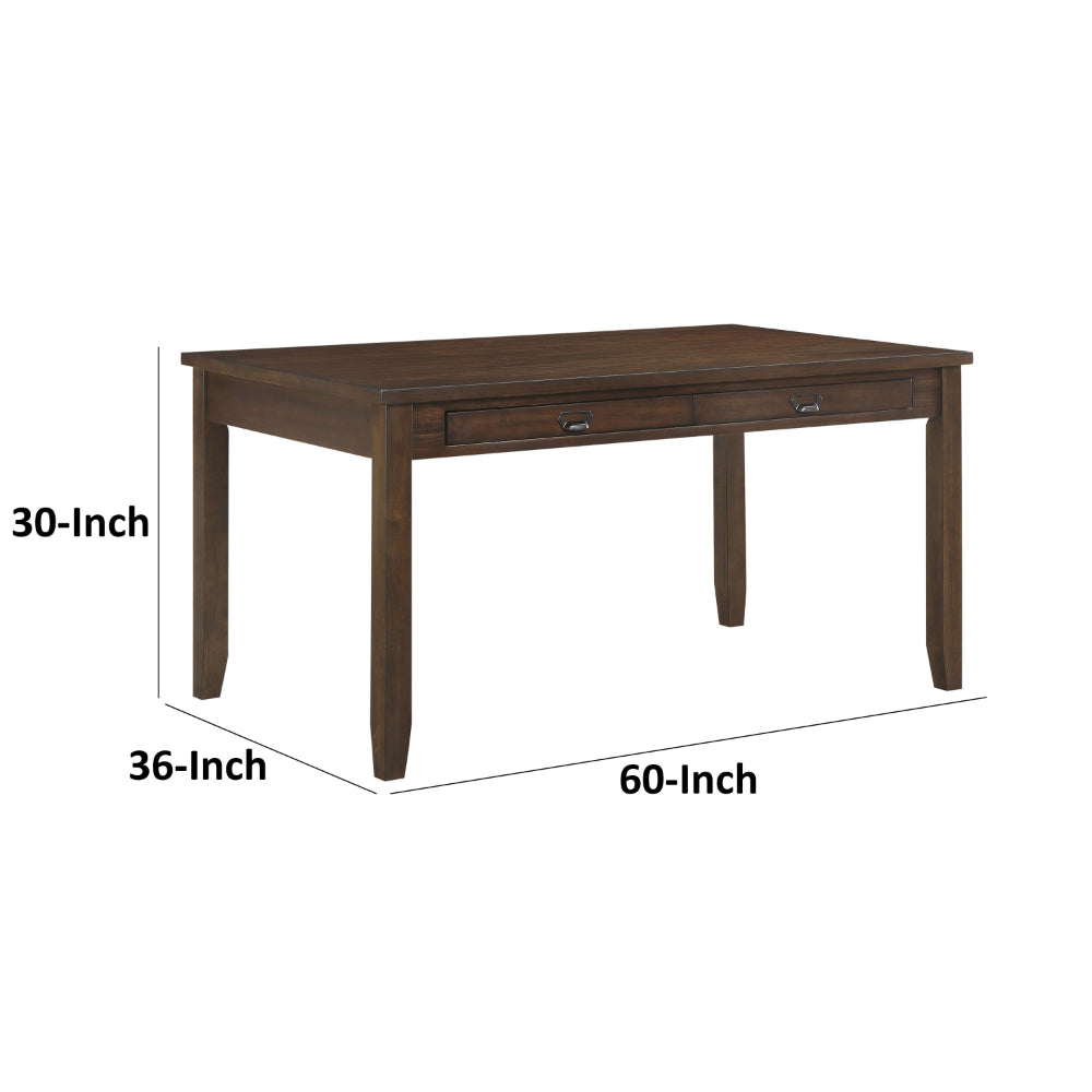 Benjara Humpty 60 Inch Dining Table, Rectangular Top, 2 Drawers, Cherry Brown Wood
