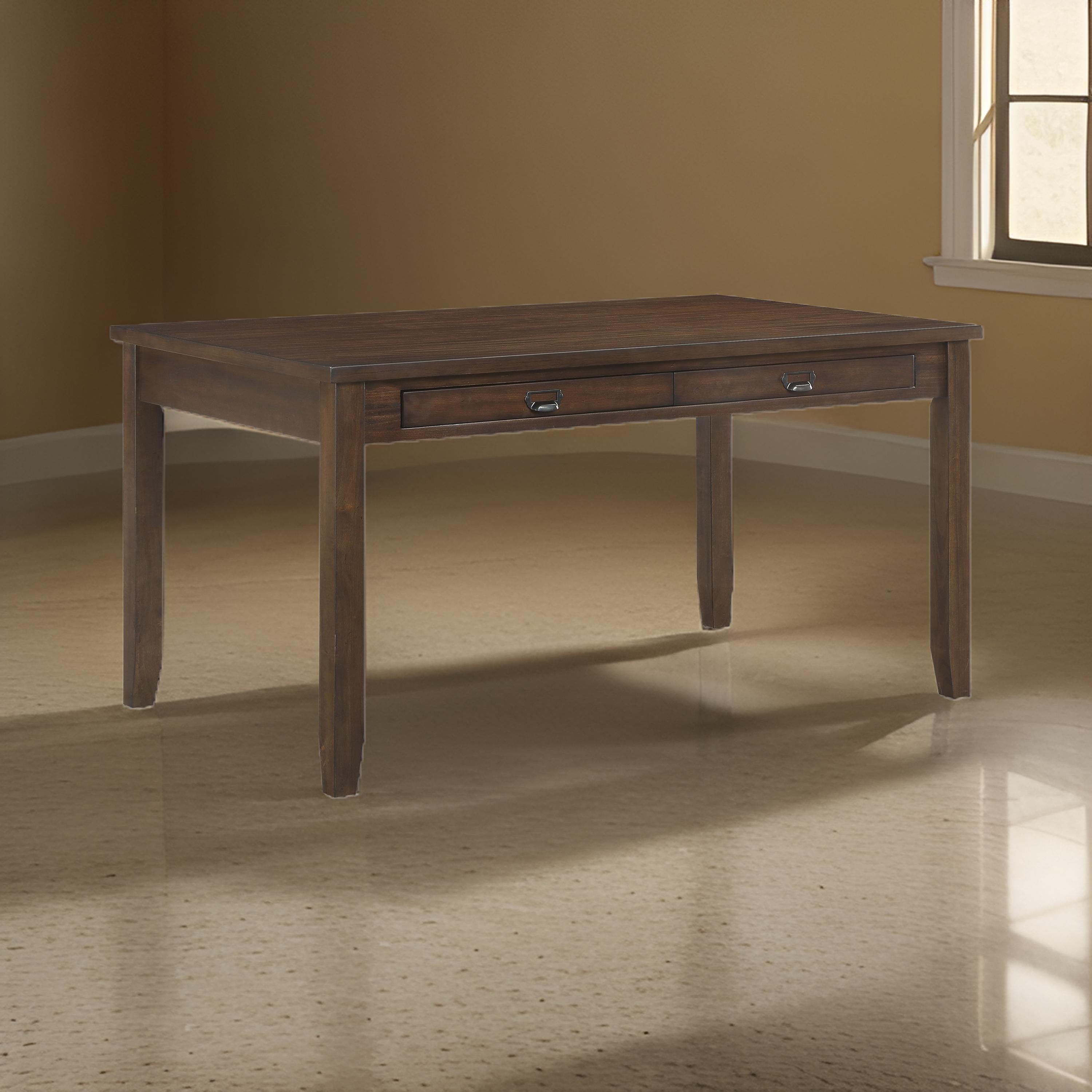 Benjara Humpty 60 Inch Dining Table, Rectangular Top, 2 Drawers, Cherry Brown Wood
