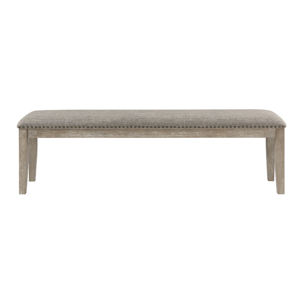 Benjara Ruth 64 Inch Bench, Nailhead Trim, Polyester Upholstery, Gray Solid Wood